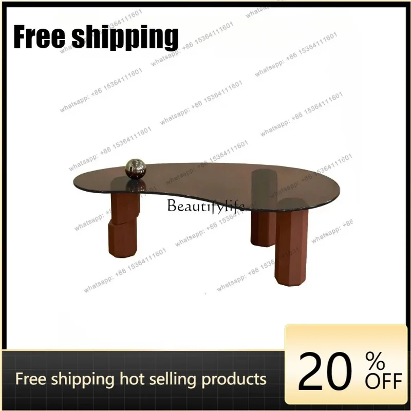 HJ  Nordic Modern Household Geometric Design Tea Table Small Apartment Retro Affordable Luxury Glass Living Room Co
