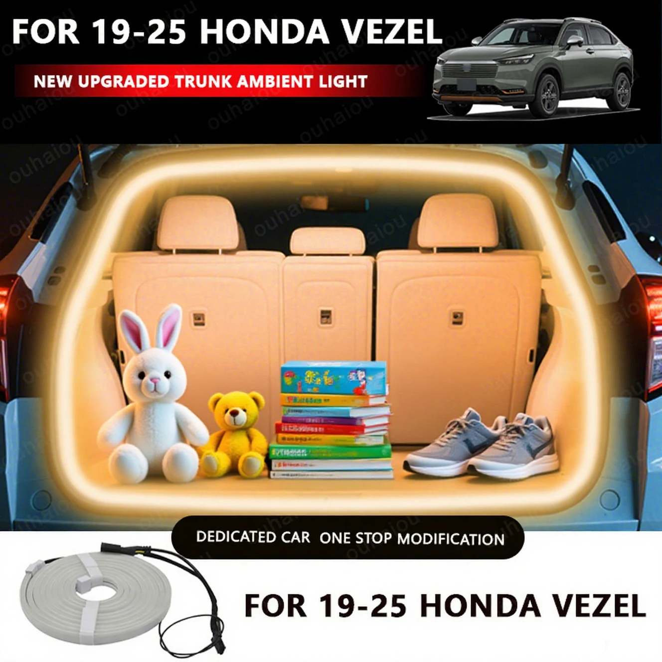 

FOR 2019-2025 HONDA VEZEL Rear Trunk LED Light Bar Strips Trunk Interior Decorative Lamp Strip Luggage Atmosphere Light