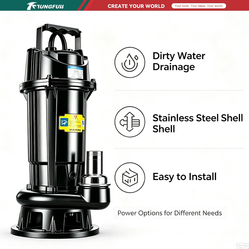 Electric Submersible Water Pump Sewage Drain Pump High Flow Dirty Water Pump for Basement Flooding Pool Pond Irrigation