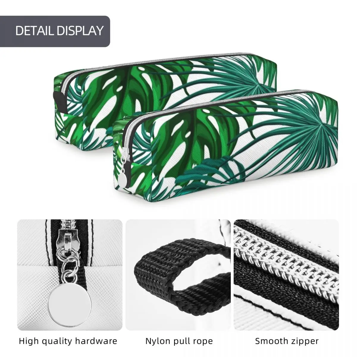 Leaves Monstera Palms Pencil Case Jungle Tropical Green Plant Pen Bags Girls Boys Big Capacity Supplies Zipper Pencilcases