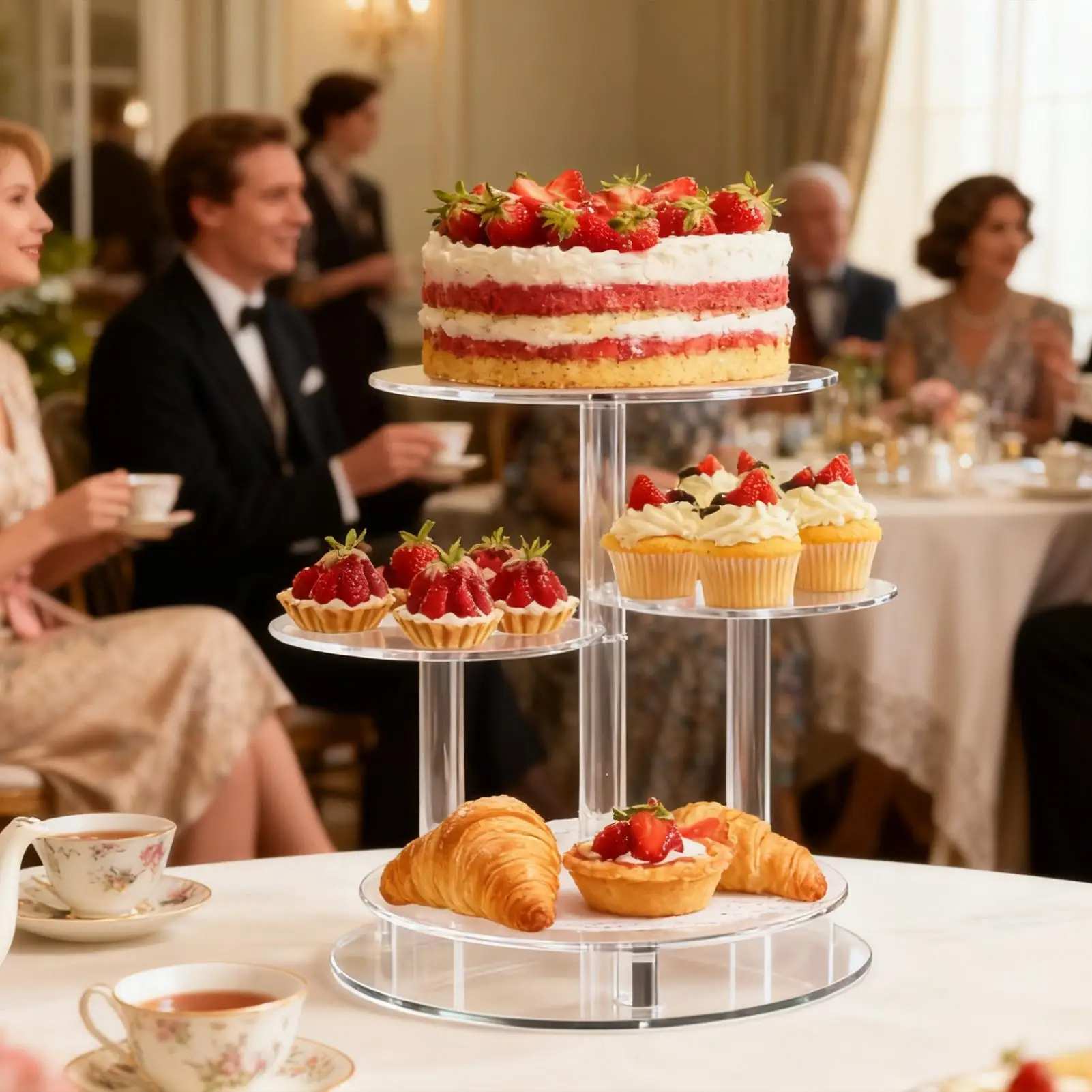 

Подставка для кексов, акриловая 4-уровневая круглая сервировочная подставка для чашки, торта, демонстрация десерта для печенья, закусок, еды, кондитерских изделий, конфет, свадьбы, дня рождения