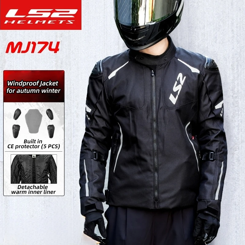 

LS2 ZOOM MJ174 Waterproof Jacket for Men CE Certified Armor Windproof & Breathable Protection With Warm Liner mild & cold season