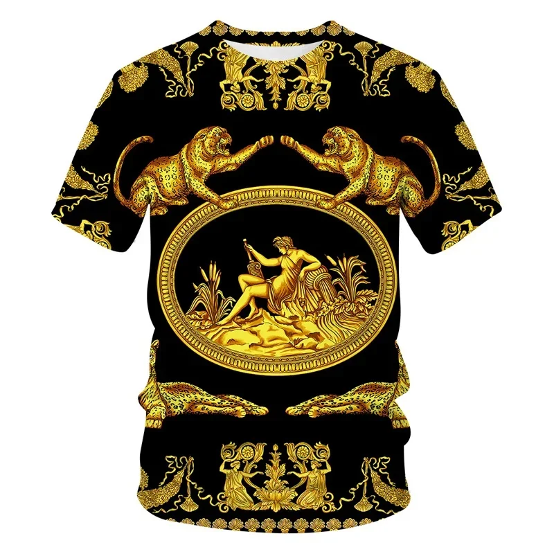 Classic Baroque Style Children's Adult T-shirt 3D Lion Crown Print Round Neck Short Sleeved Daily Casual Outdoor Trend Short