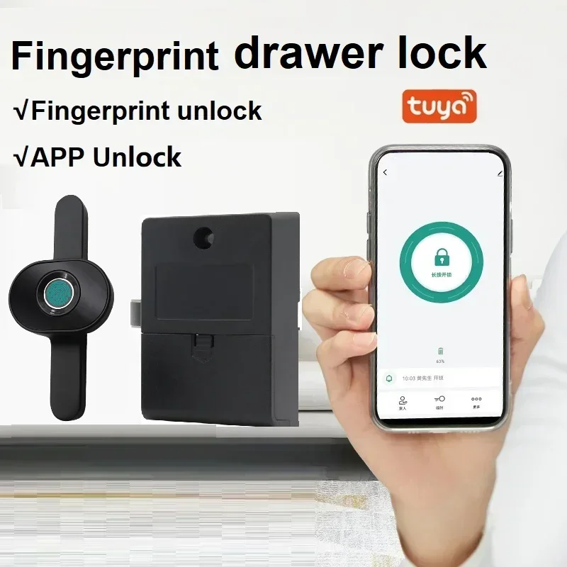 Smart Wood Door Drawer Lock Keyless Electronic Lock Fingerprint Tuya App Unlock Cabinet Locker Furniture Drawer Smart Locks