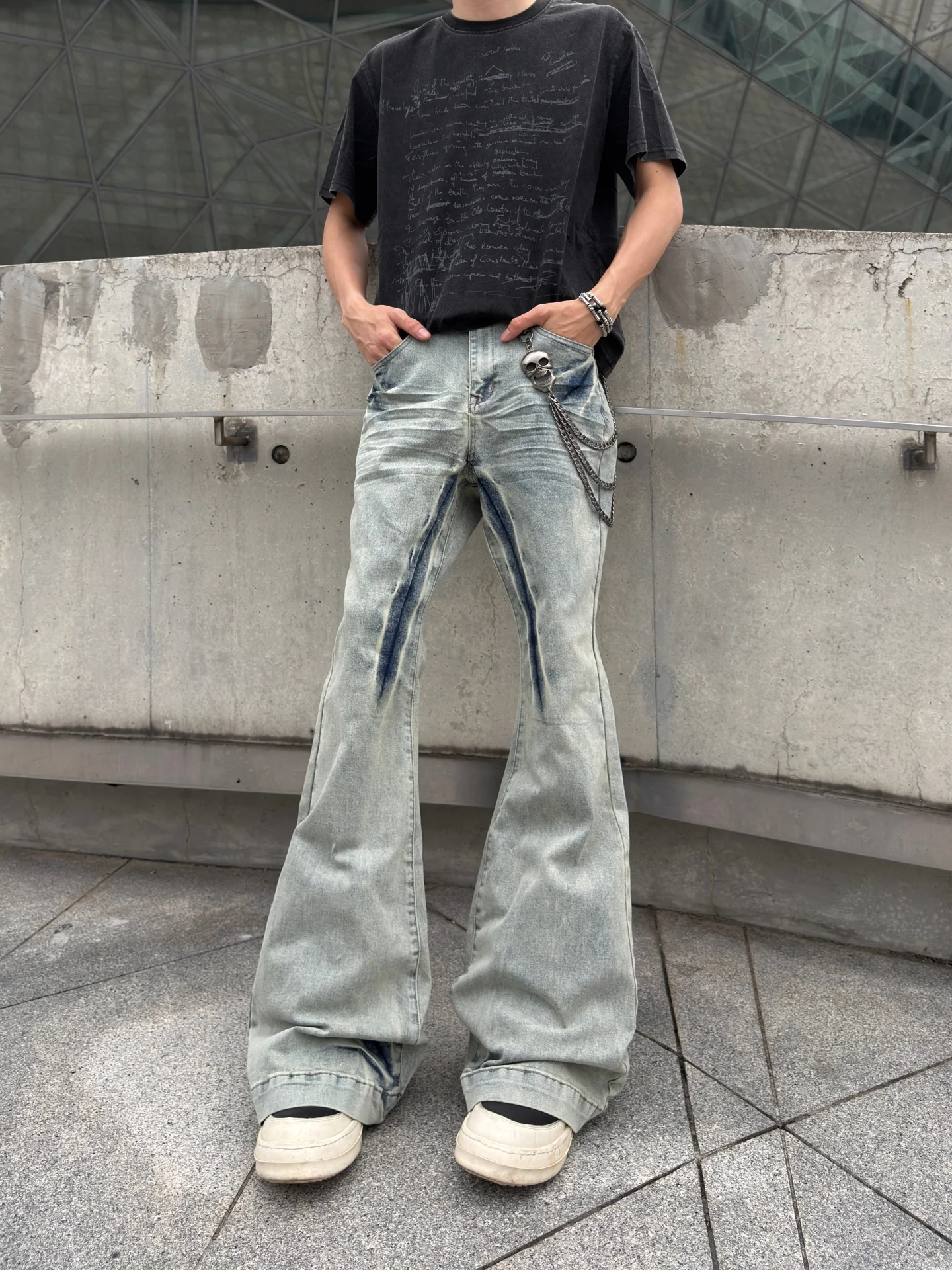 Washed Gradient American Vibe Men's Jeans Autumn Vintage Wide Leg High Street Micro Flared Slimming Long Pants Casual Style