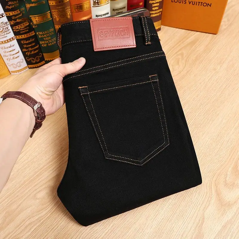 

Высококачественные мужские джинсы Slim Fit, эластичные, повседневные, со средней посадкой, длинные брюки, молодежные, универсальные, удобные, хлопковые
