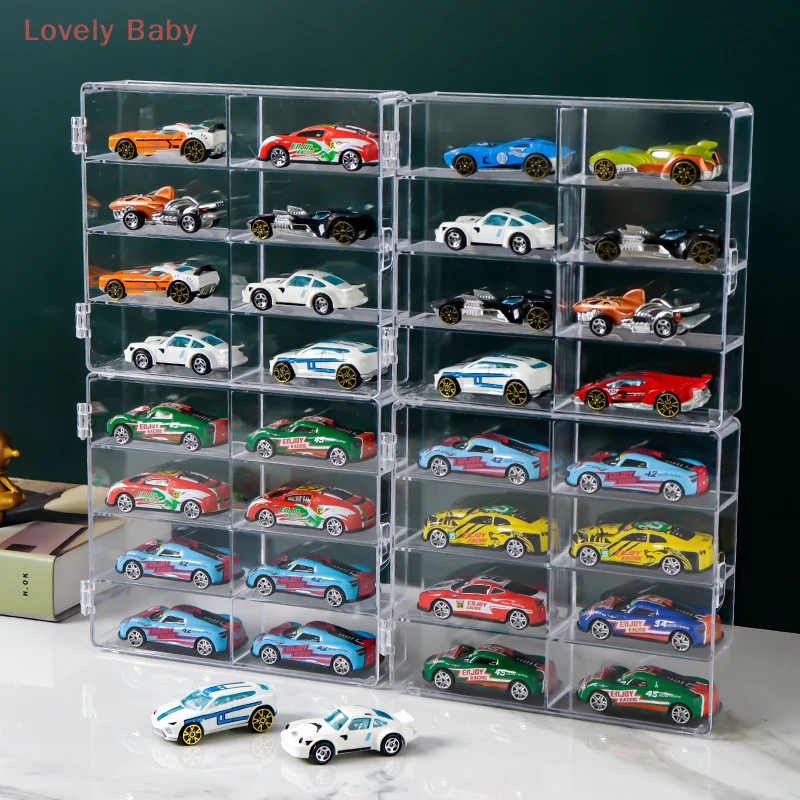 【BBS】 Caja de almacenamiento de modelo de coche a escala 1:64, estante de exhibición transparente con 8 ranuras, contenedor de almacenamiento a prueba de polvo para coche de juguete para colección de juguetes