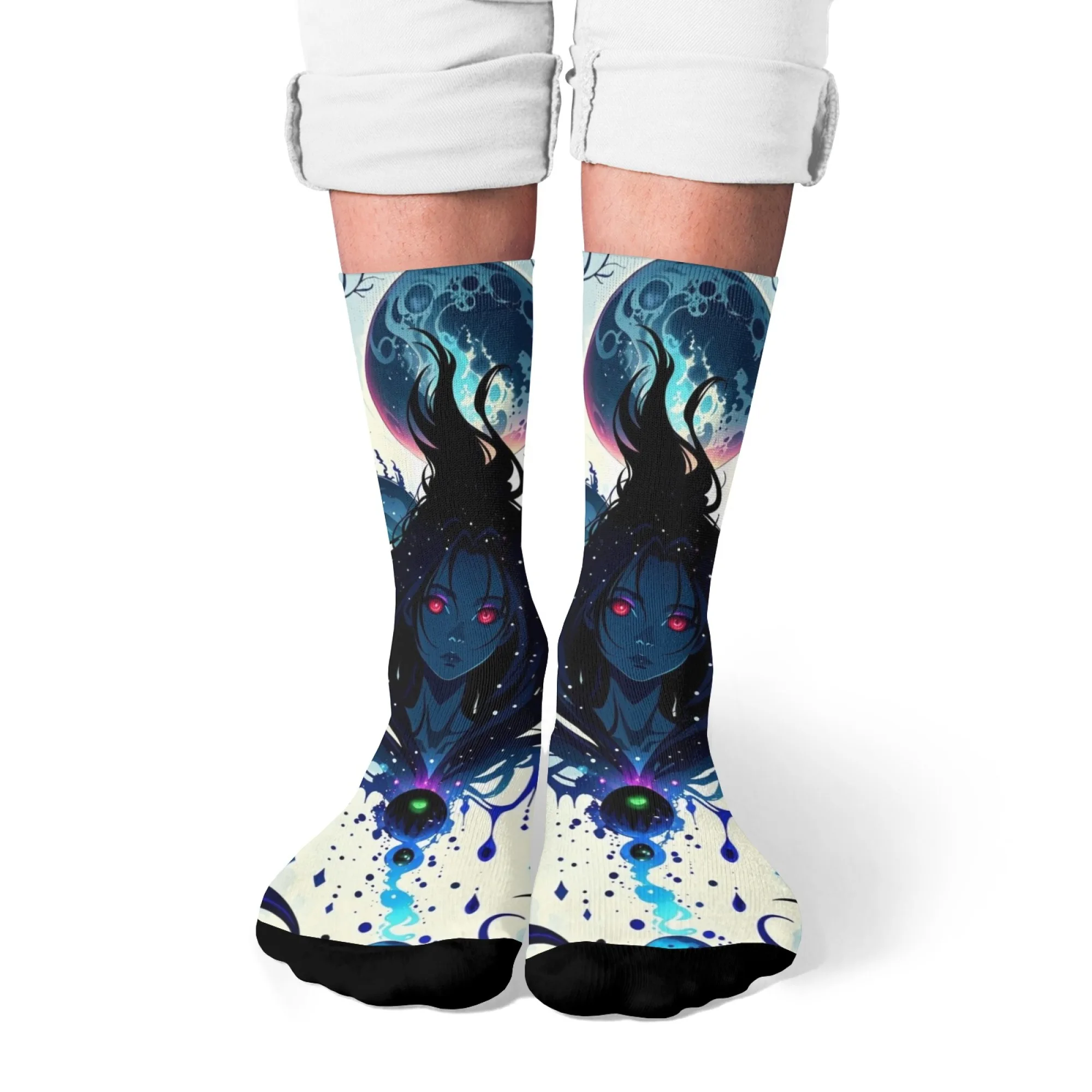 

Темные носки в стиле фэнтези, японского аниме, космическая волшебная тема, женское изображение, фэнтезийный модный тренд, подходит для занятий спортом на открытом воздухе