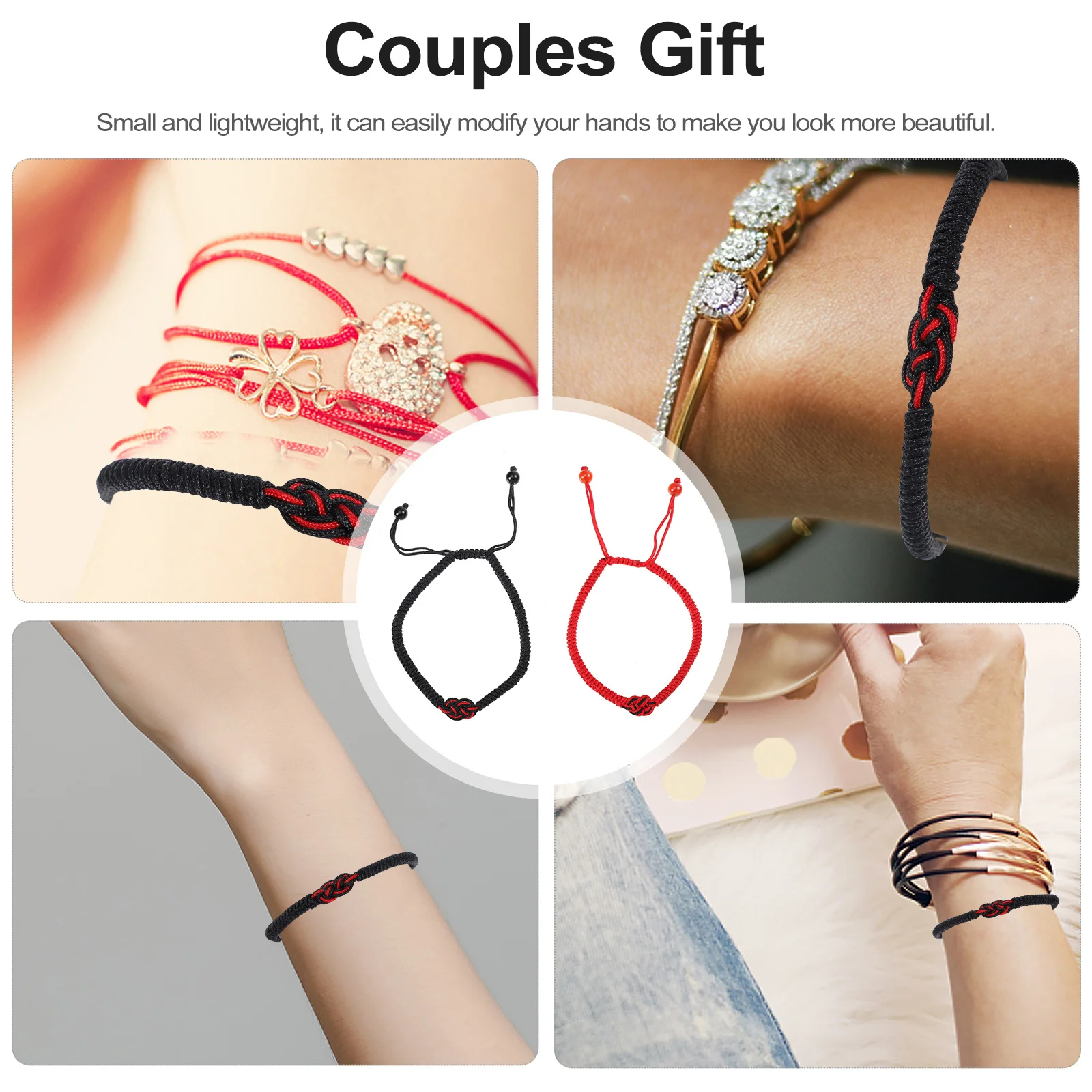 

2Pcs Concentric Knot Bracelet Pair Handcrafted Braided Wristband for Couples Commemorative Gift for Anniversary Valentine