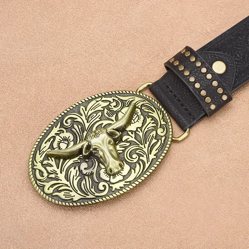 

Retro Handsome Cow Head Belts for Men Fashion Trend Rivet Embossed Jeans PU Leather Waist Belt Clothing Accessories