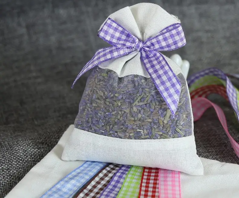 500pcs Cotton and Yarn Lavender Sachet bag Dried Flower Bag with Plaid Ribbon Jewelry Gift Bag  ni255