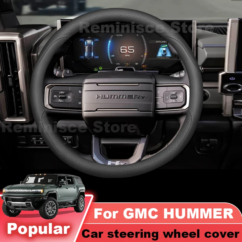 For GMC HUMMER EV 2022 2023 2024 2025 2026 Leather Car Steering Wheel Cover Non Slip Auto Steering Wheel GMC HUMMER Accessories