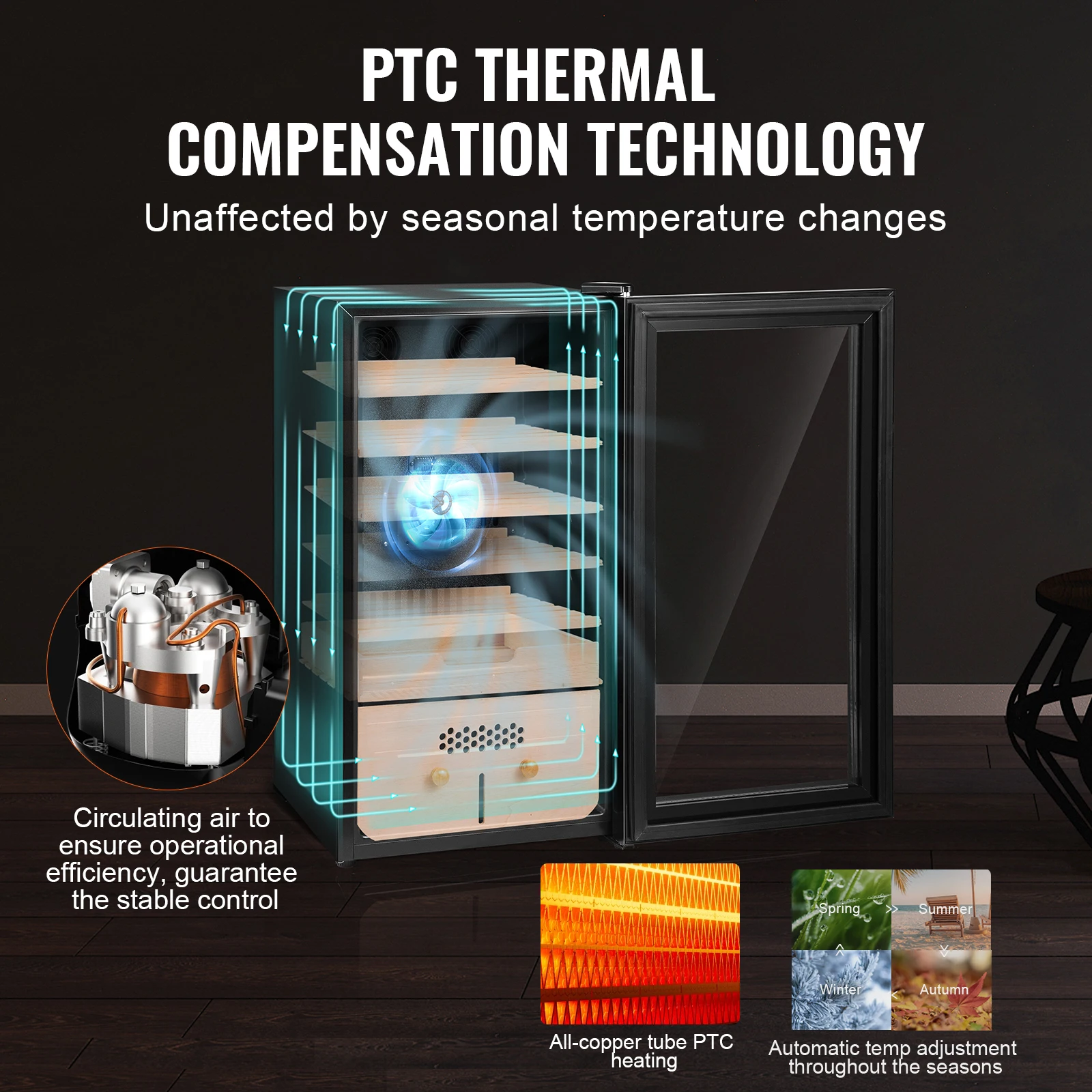 خزانة مرطب السيجار الكهربائية VEVOR مع تحكم في التبريد والتدفئة والرطوبة ، خشب الأرز الإسباني ، 6 طبقات ، 82 لتر