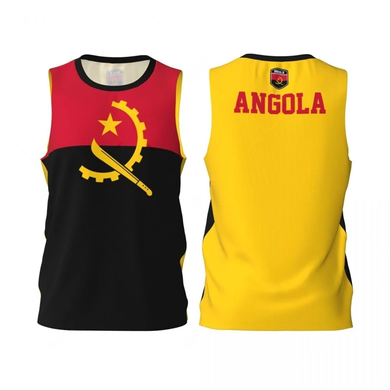 

Angola Flag Basketball Tank Tops Summer Fashion National Emblem 3D Printed Sleeveless T Shirts Loose Quick Dry Sports Vest Tees