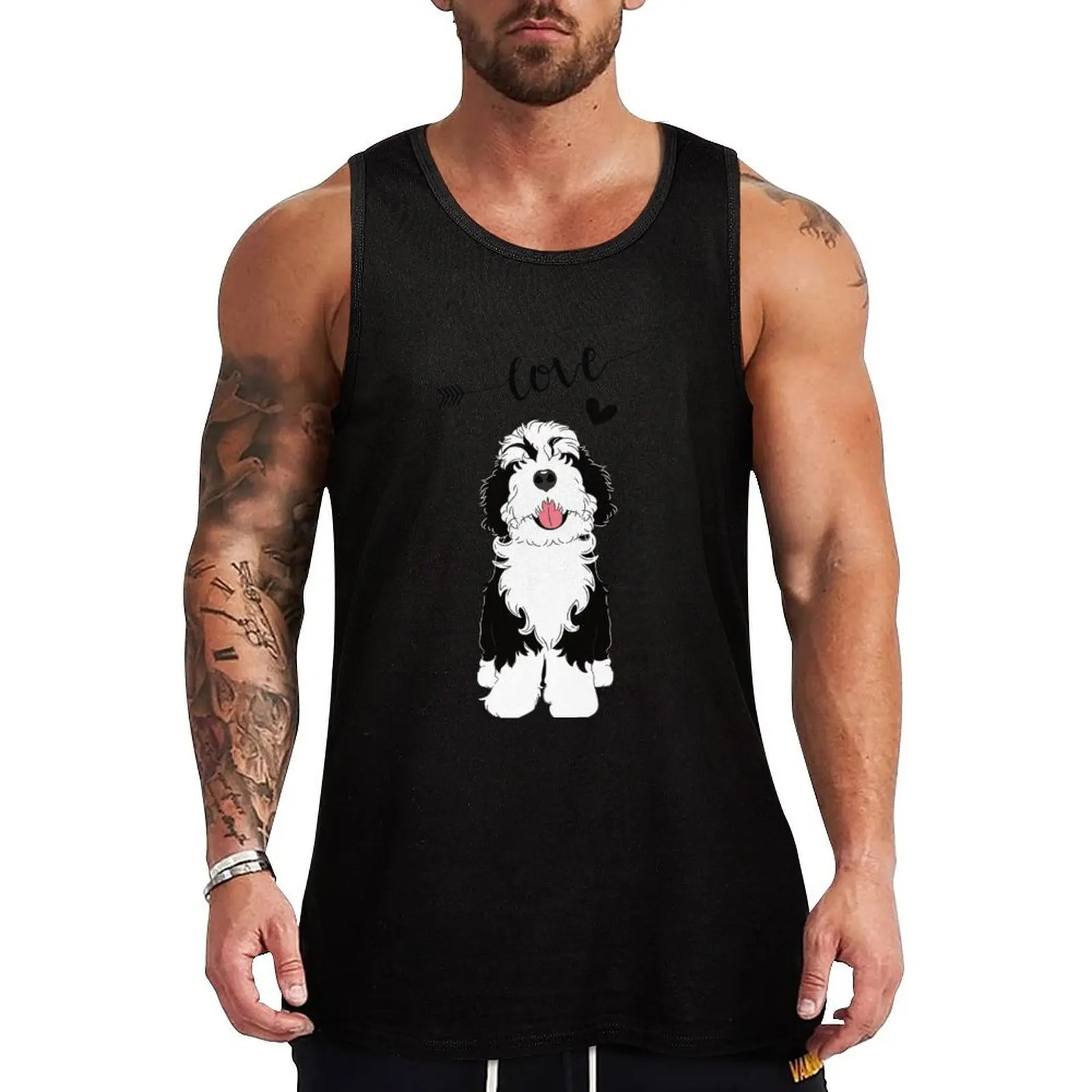 

LOVE Black and White Bernedoodle Tank Top Men's vest t shirt Men's gym t-shirt