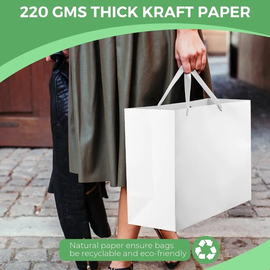 Extra große weiße Geschenktüten mit Griffen, 40,6 x 30,5 cm, 3 Stück, große Geschenktüten aus Papier, ideal für Partydekorationen, Einkaufen, Spree Birt