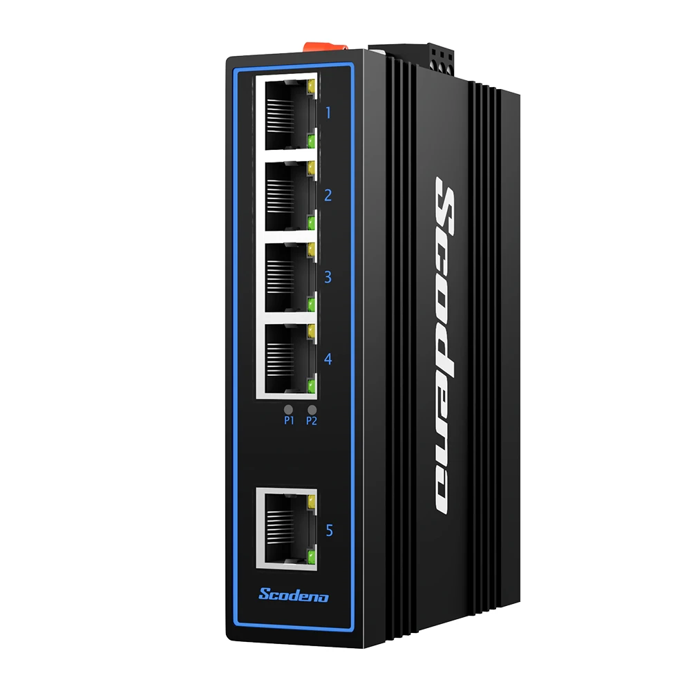 

Industrial 5-Port 10/100 Mbps Ethernet Switch | Rugged Metal Housing | DIN-Rail Mount | Wide Temperature Range