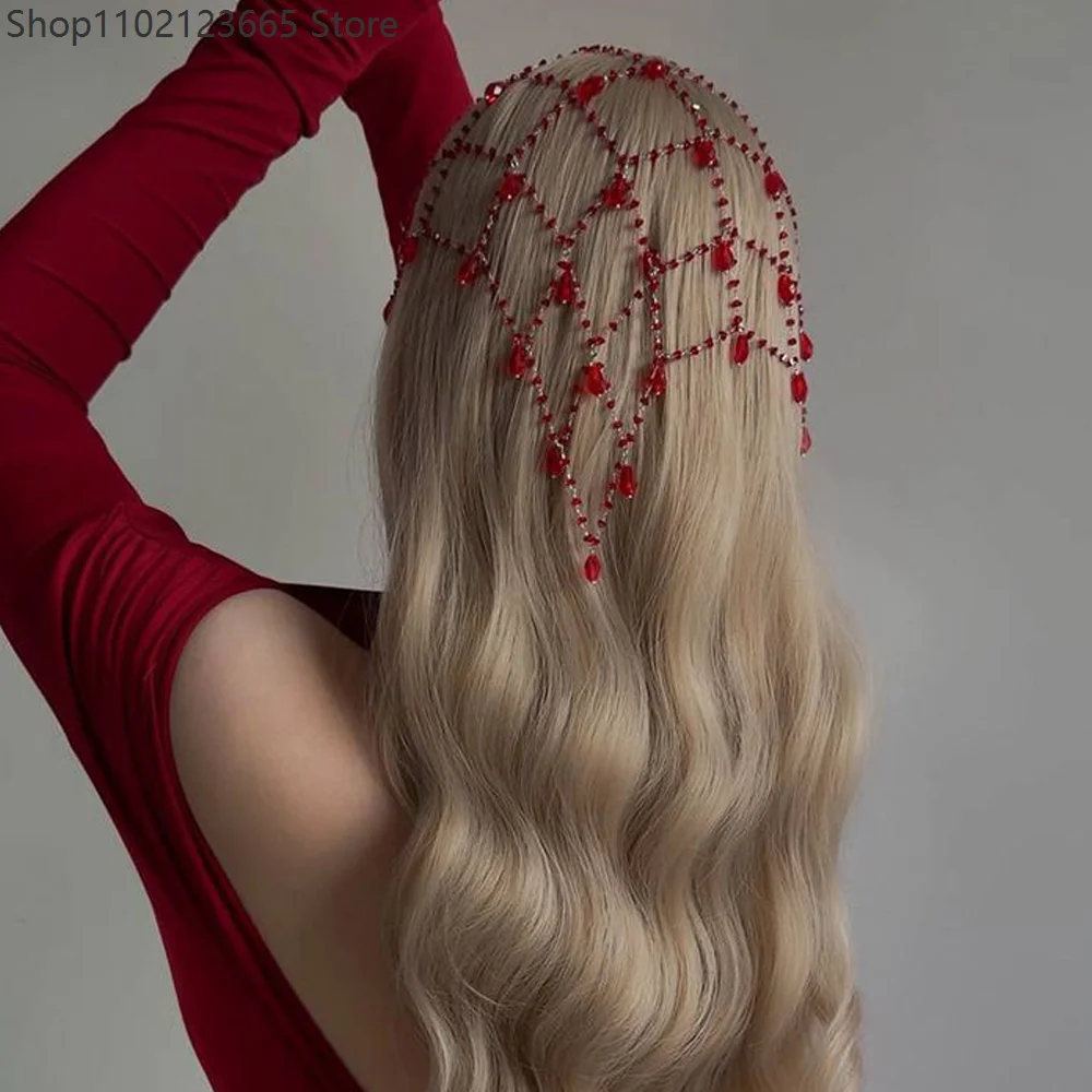 Elegant Red Pendant Tulle Headpiece Gatsby-style Hair Woman Accessory Cosplay Bohemian Fringe Crystal Headband Wedding Prop 2026 view 3