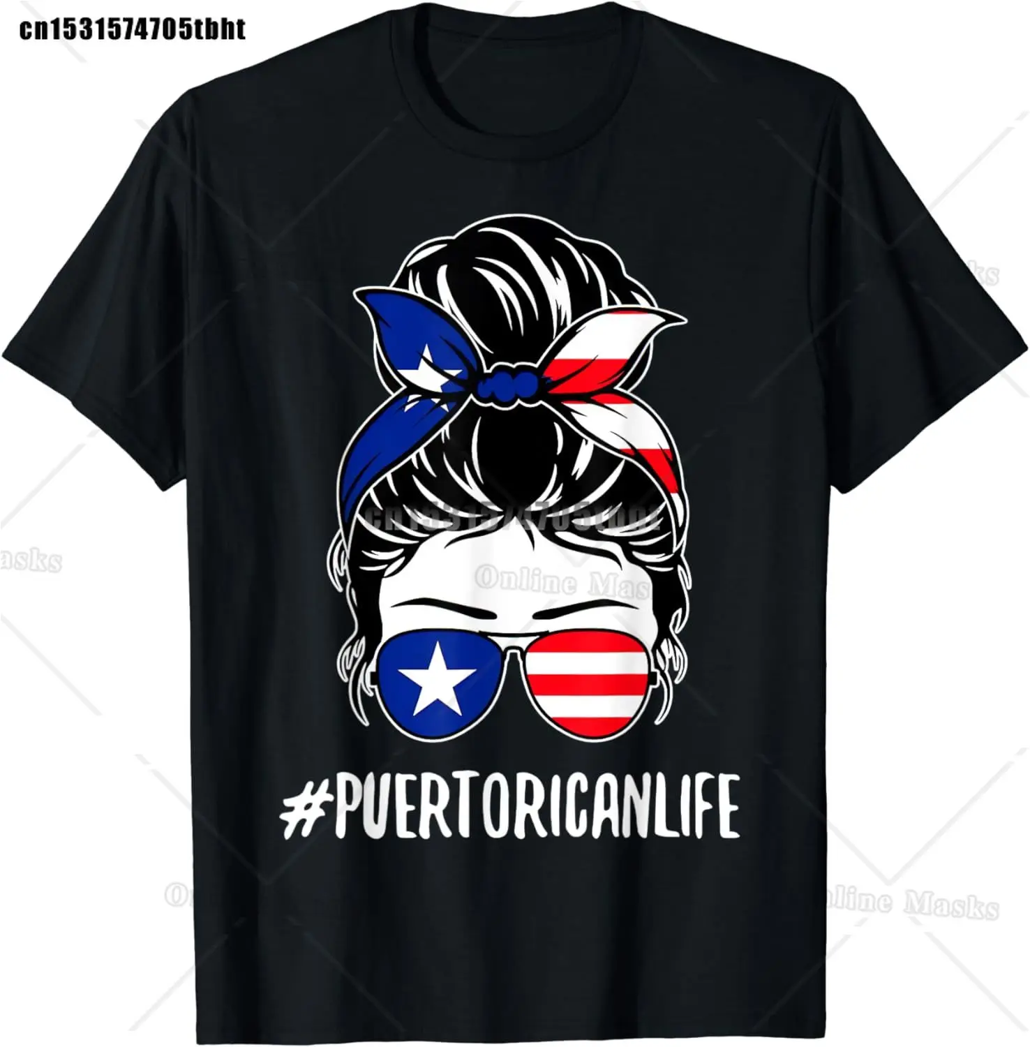 Top Punk Street Apparel Women Men Puerto Rican Life Messy Bun Hair Puerto Rico Flag T-Shirt Unisex Short Sleeve Casual Wear