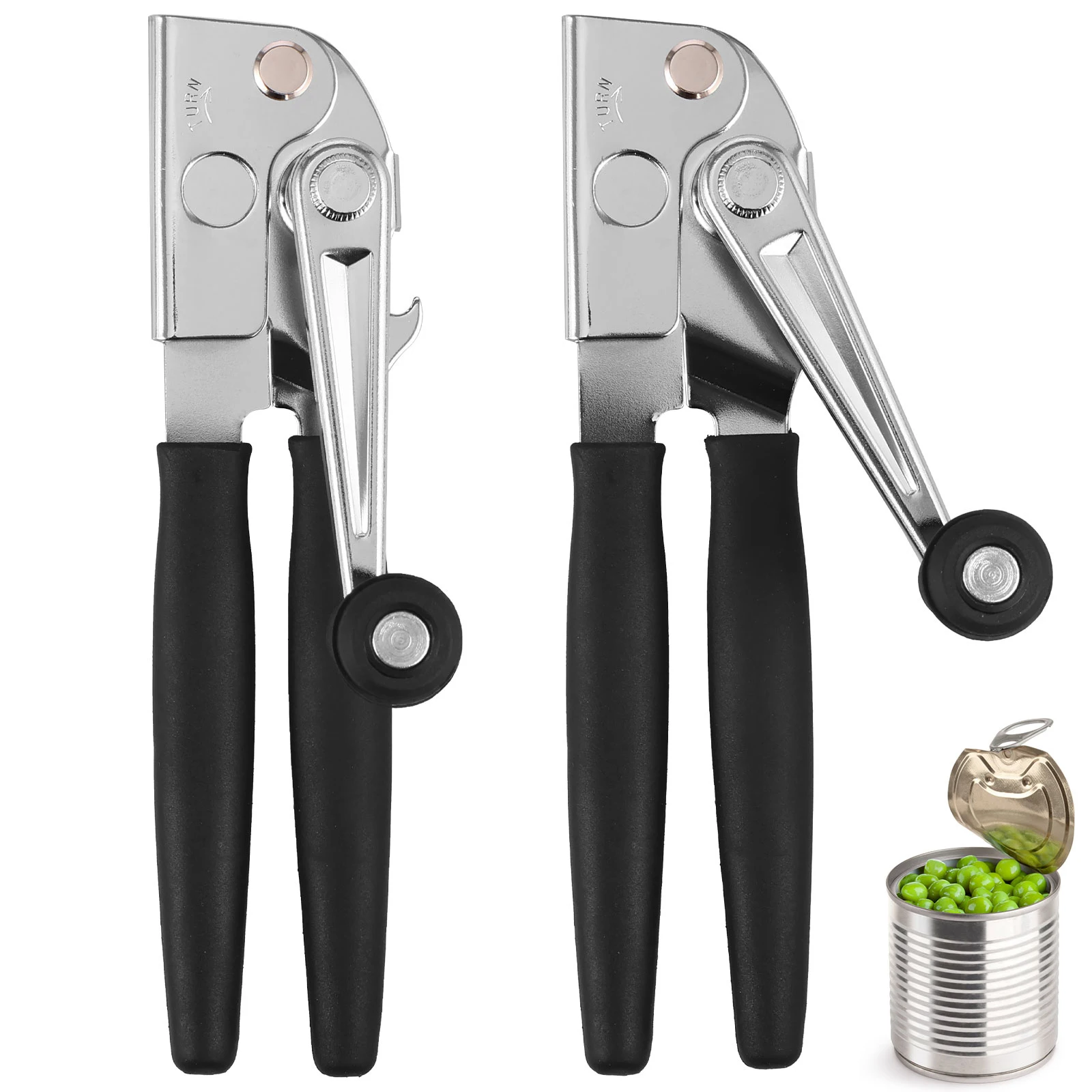 2Pcs Hand Crank Can Opener Stainless Steel Manual Can Opener Multifunctional Professional Bottle Opener Easy Grip Kitchen Tools