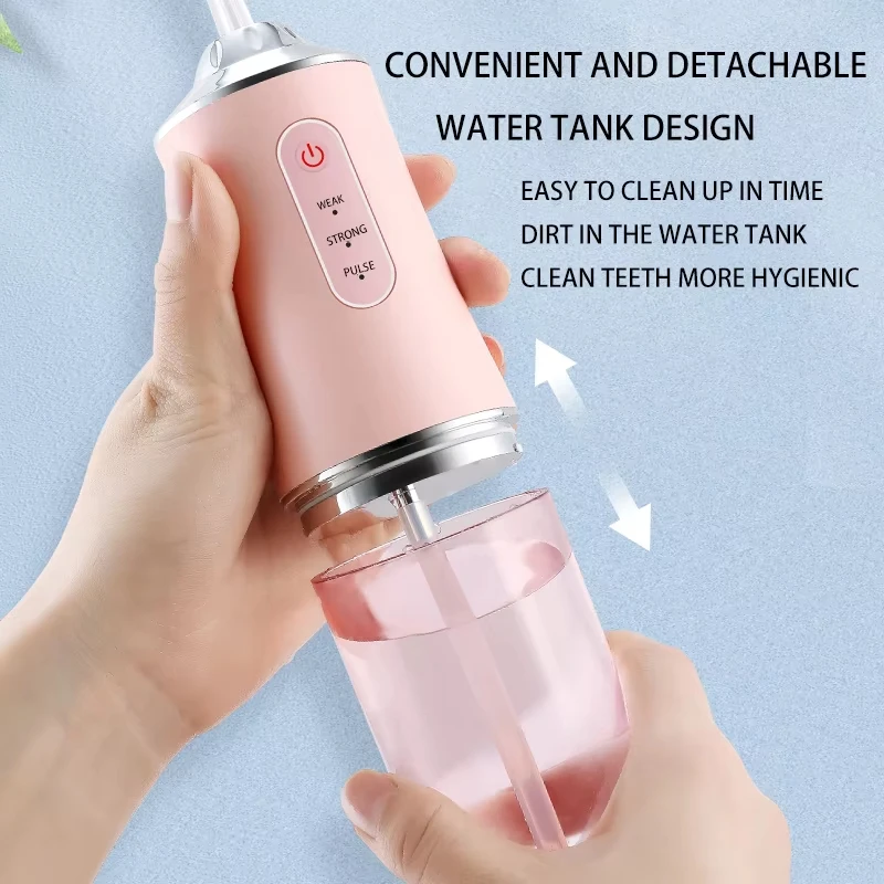 Irrigador bucal de 220ML, hilo dental recargable por USB, irrigador dental portátil resistente al agua, limpiador de dientes