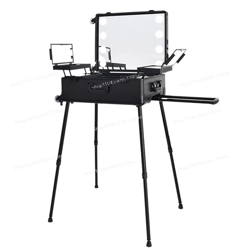 Cosmetische koffer van aluminiumlegering met lamp en spiegel, professionele volgkunstenaar, gereedschapskist voor make-upkunstenaars