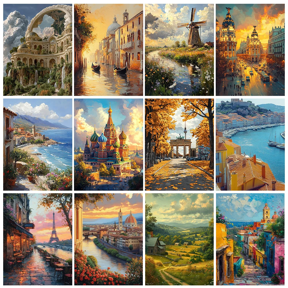 

Городская сельская местность, морской пейзаж, сделай сам, цифровая картина маслом, украшение для гостиной, картина, подарок на день рождения, краска с друзьями