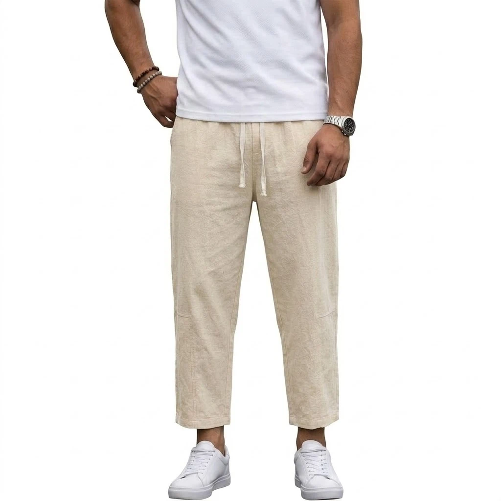 Koreanische Leinenhose für Herren, Baggy Pants für den Sommer, Gym-Hose, Loose Harem Pants, Leichte Sweatpants, Baumwoll-Arbeitshose, Gerade Hose – Detail 5
