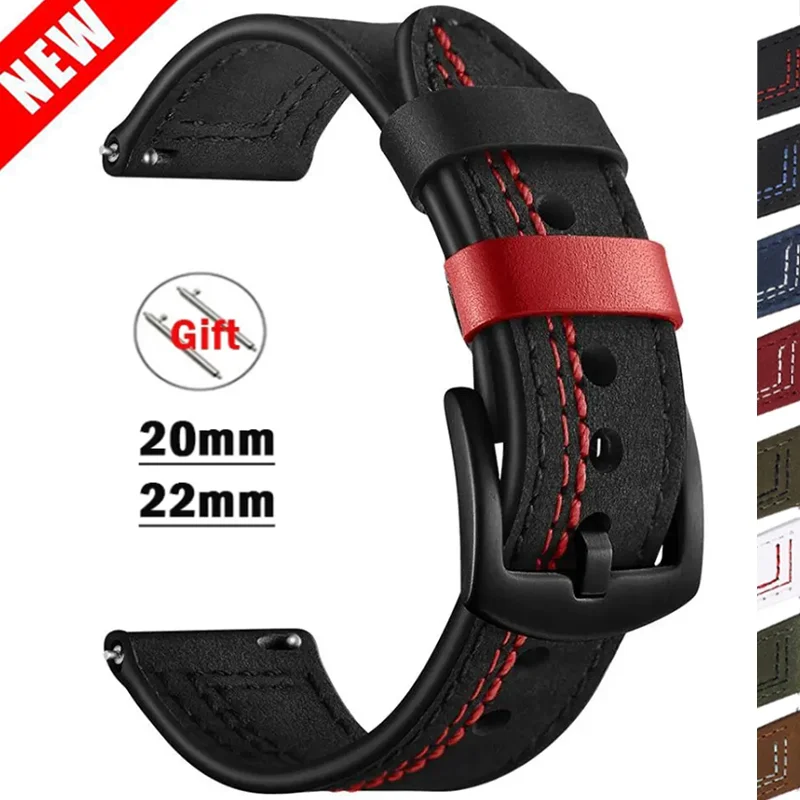 Leather Strap for Samsung Watch 7 FE/6/4/5/5Pro 40mm 44mm 45MM Bracelet Galaxy Watch 6/4 Classic/Active 2 3 2mm 22mm Watch Band