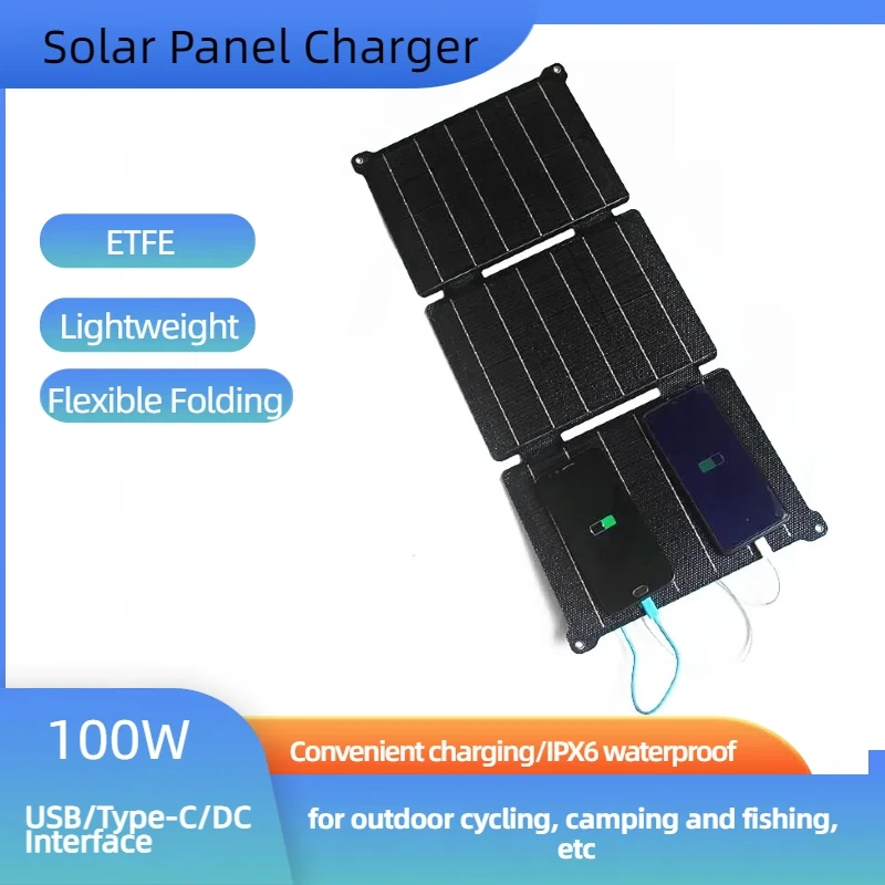

100W Foldable Flexible Solar Panel USB DC Type-C Output Power Bank Charger for Phone Outdoor Camping Emergency Solar Charging