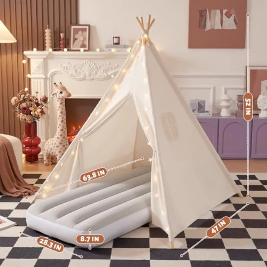 2er-Pack Tipi-Zelt mit aufblasbarem Luftbett, faltbares Indoor-Spielzelt für Jungen und Mädchen, Party, Übernachtung, Geschenke, Spielzeug in Pastellfarben