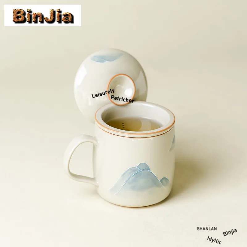 340ml Hand-painted Mountain Filter Tea Separator Cup Boutique Tea Mug With Infuser Handgrip Cups Tea Maker Office Water Cup