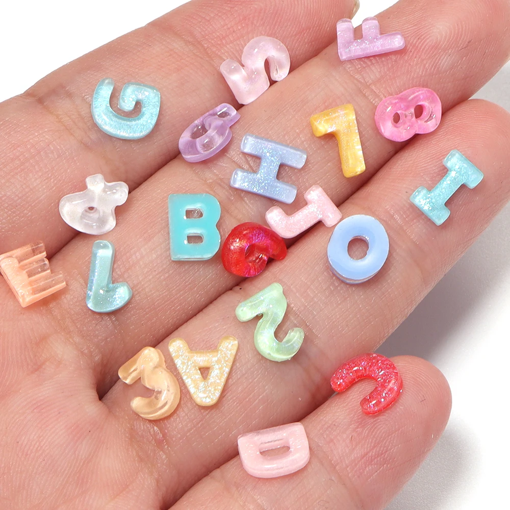 100/200/500Pcs Mix Mini Colorful Letter Number Glitter Resin Nail Charms Art Decor DIY False Nail Accessories Craft Supplies
