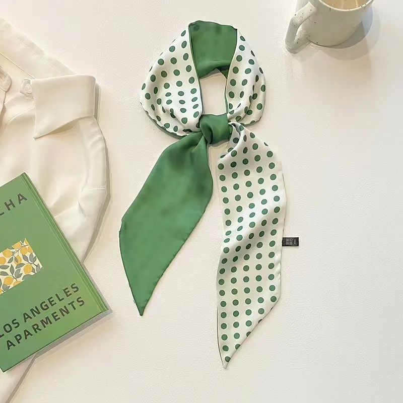 

Свежий и нежный шелковый шарф зеленого тона, модный аксессуар для волос для женщин, легкий галстук-бабочка из атласной ленты