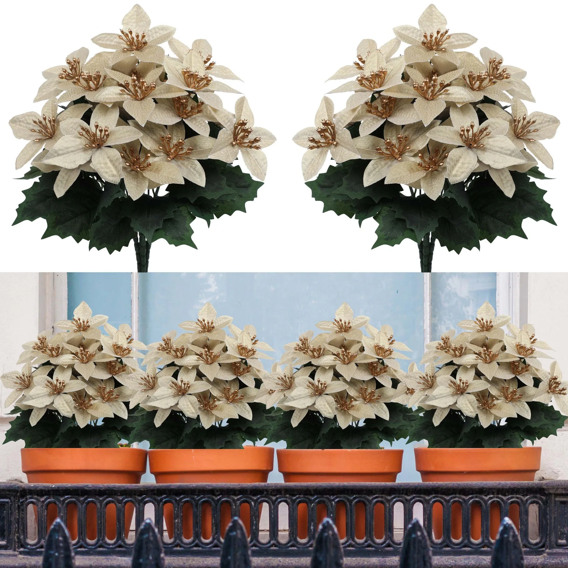 

5 Heads Poinsettia Christmas Artificial Flowers Bunch for Xmas Tree Porches Garden DIY Wreath 2026 Navidad New Year Home Decor