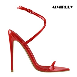 Women Red Cross Strap High Heel Sandals Open Toe Stiletto Party Wedding Shoes Multi-color