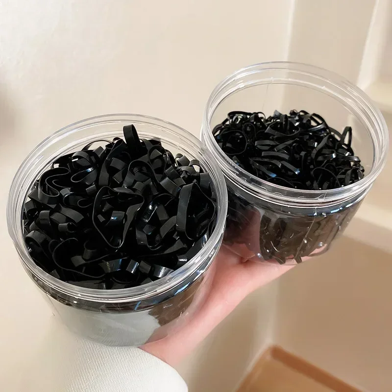 450/900 Pcs Black Solid Color Small Disposable Hair Ties for Women Elastic Rubber Ropes Ponytail Pigtail Holder Head Accessories image 5