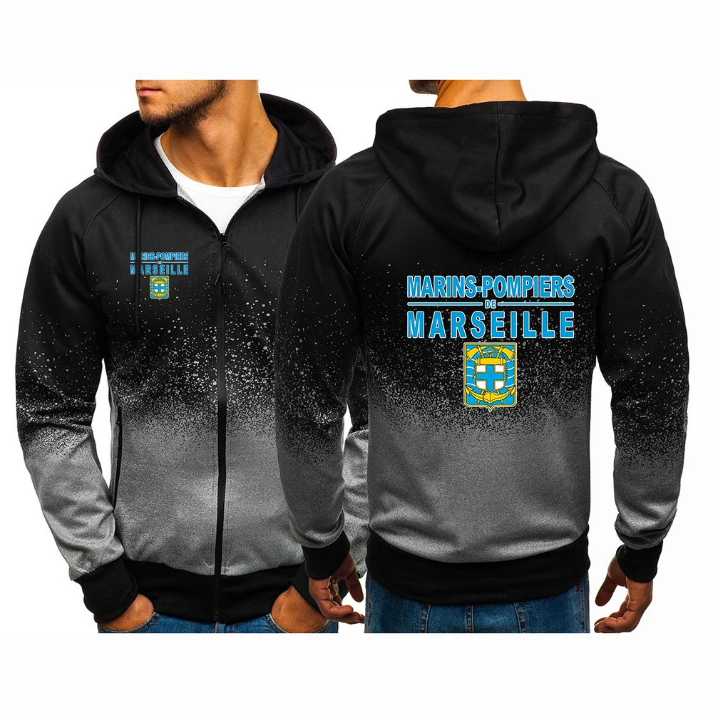 Marins Pompiers Marseille Naval Fire Battalion Trendy Zipper Hoodies Spring And Autumn Man's New Gradient Hooded Coat Jacket