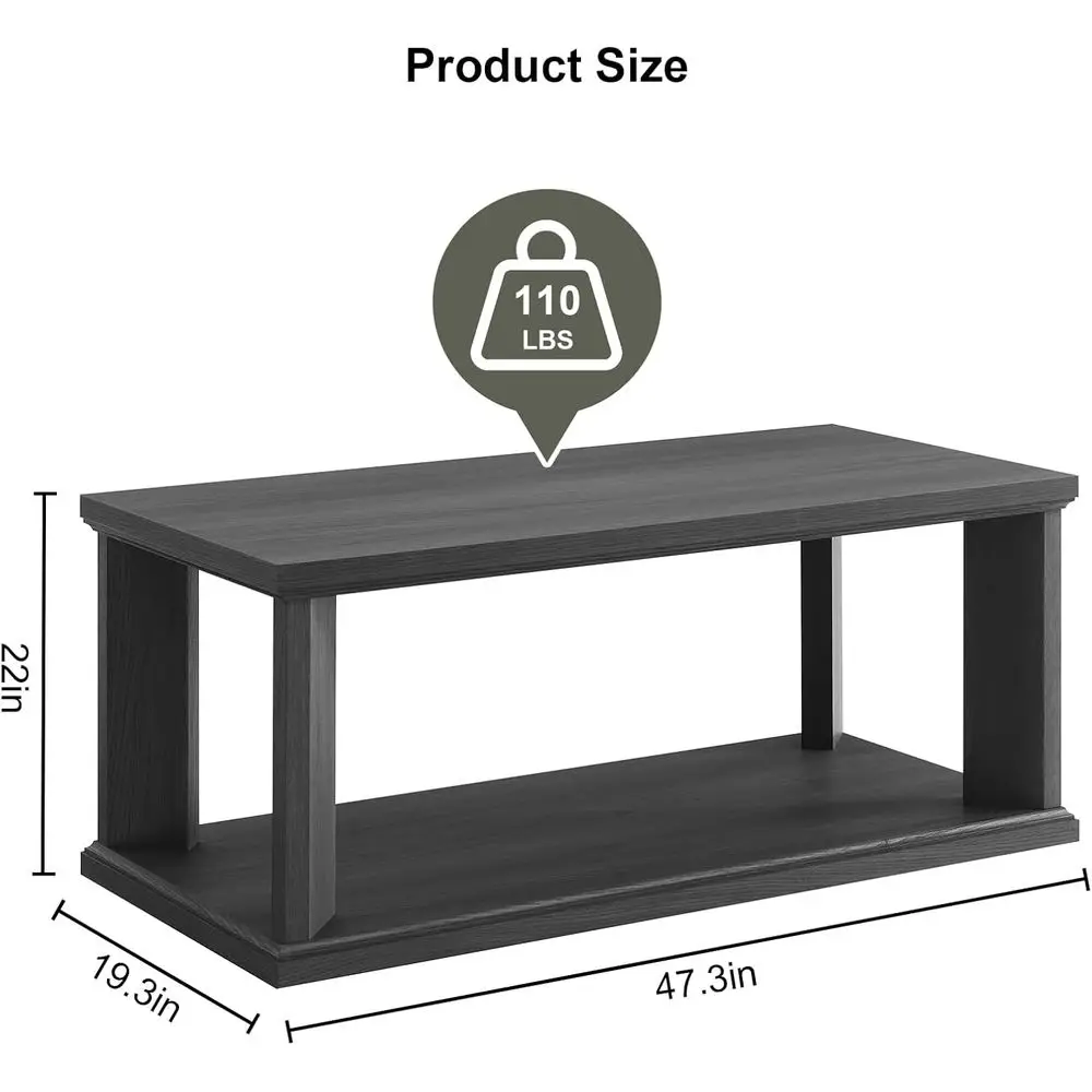 Houten salontafel met 2 niveaus en opbergruimte voor woonkamer, thuiskantoor of slaapkamer in grijs