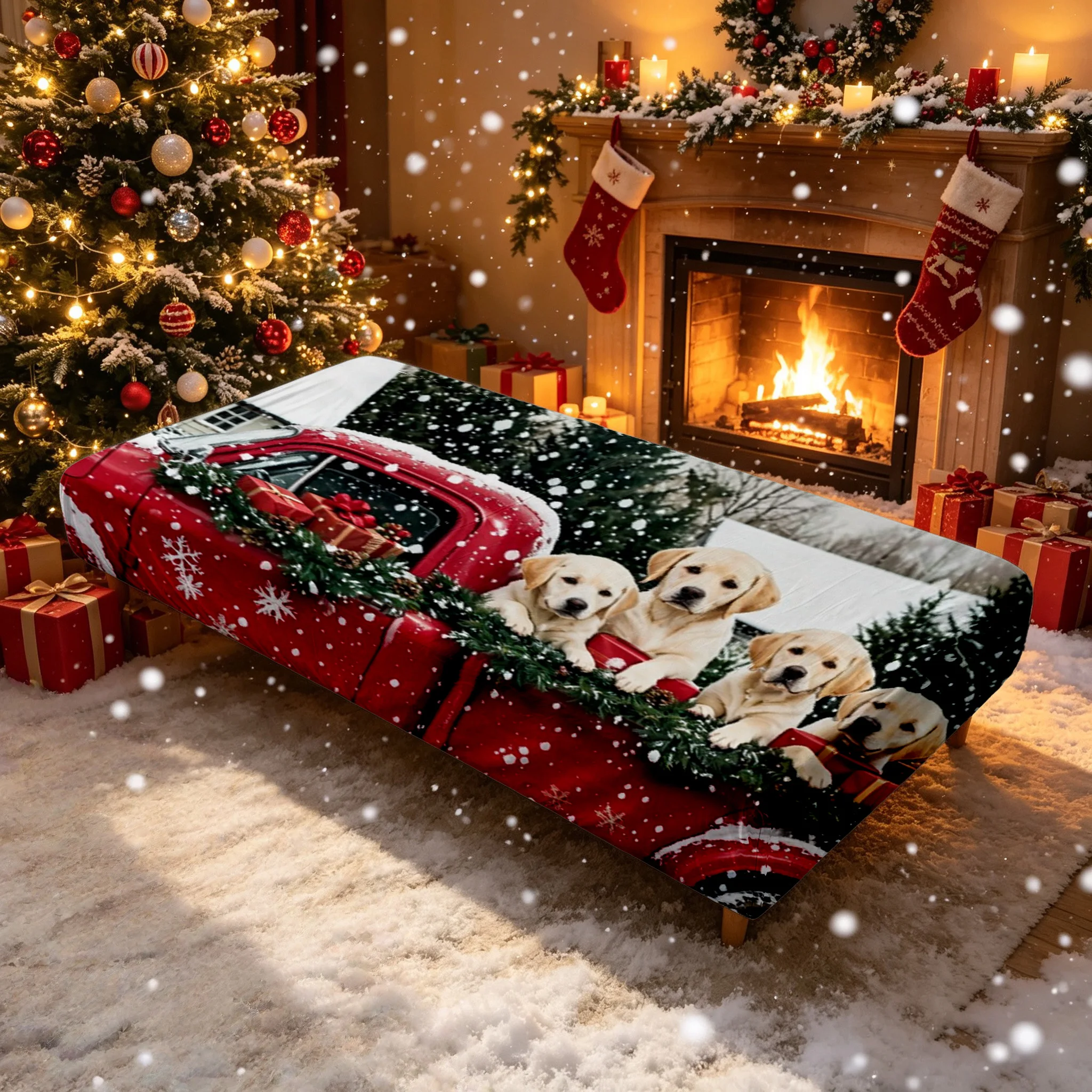 1PC Christmas cute puppies print elastic folding sofa bed cover washable Christmas living room folding sofa bed decorative cover
