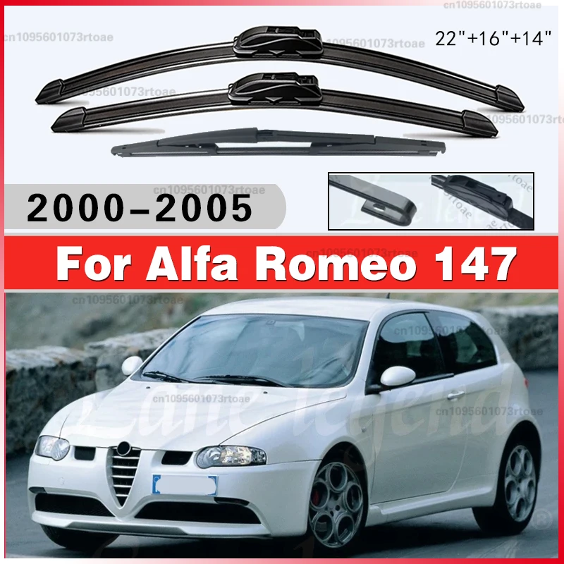 

22"+16"+14" 3PCS Car Wiper Wiper Blades Brushes Cutter Auto Accessories 2004 2003 2002 For Alfa Romeo 147 2000-2005 Front Rear