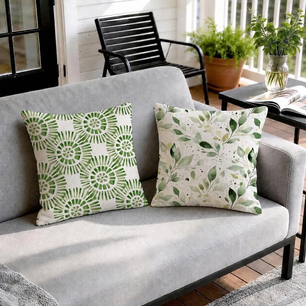 Minimal Botanical Watercolor Cushion Cover Natural Linen Organic Fabric Double-Sided Printing Sofa Home Decor Gift Pillow Cover