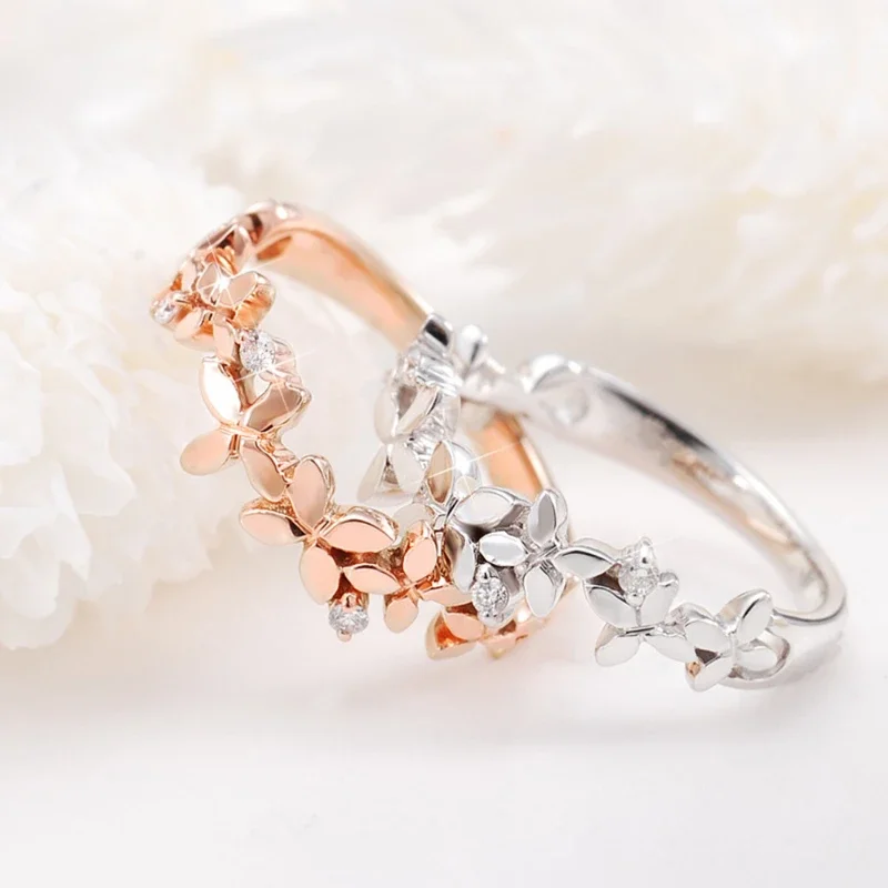 Fresh Flower Finger Rings for Women Silver Color/Rose Gold Color Aesthetic Rings Party Fancy Birthday Gift Fashion Jewelry