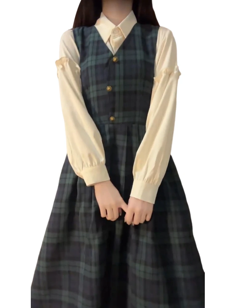 Dulce estilo japonés College Wind Blouse Dr Mujer Otoño Invierno Nuevo Conjunto de tamaño pequeño combinado Moda Cintura a...