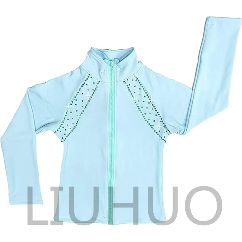 LIUHUO Girl's Ice Skating Training Jacket Plush Warm Thick Top with Rhinestone Decoration Skating Training Clothes JB238