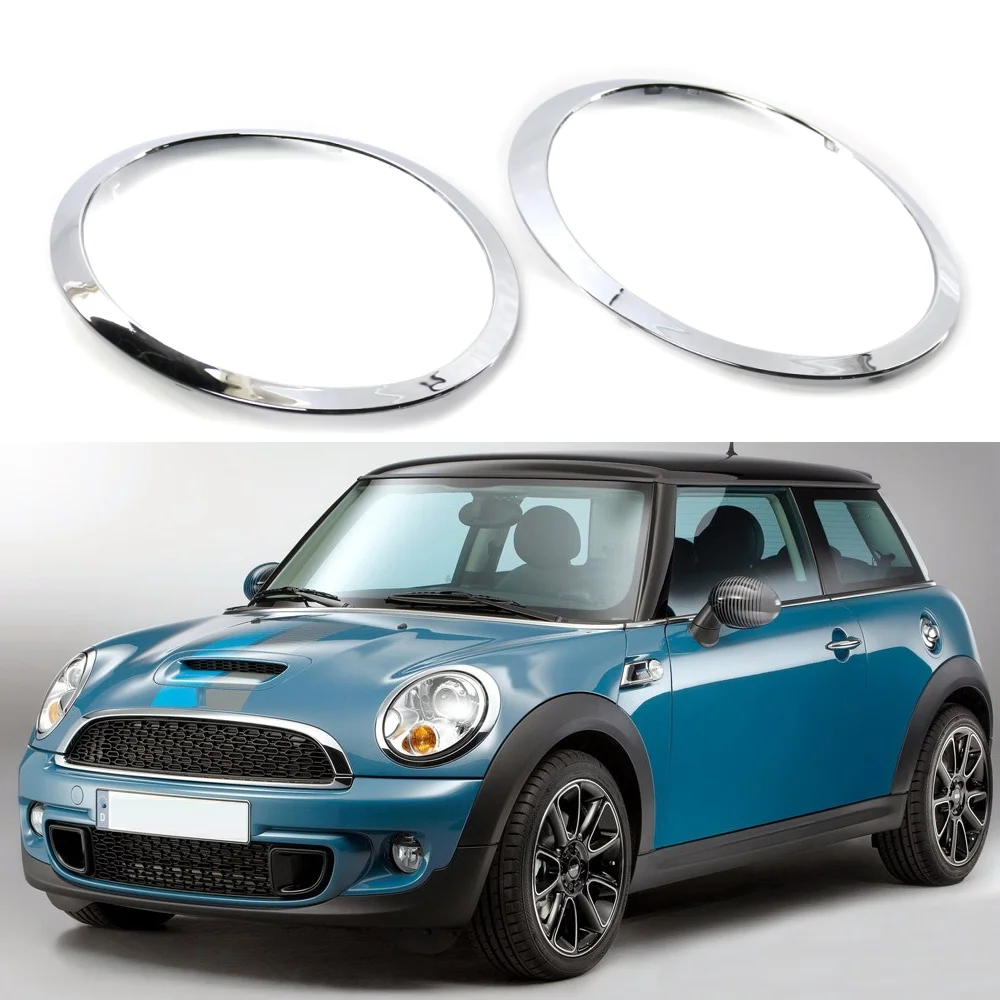 Pair ABS Chrome Sliver Headlight Trim Ring Cover 51137149905 51137149906 For BMW Mini Cooper R55 R56 R57 R58 R59 2007-2015