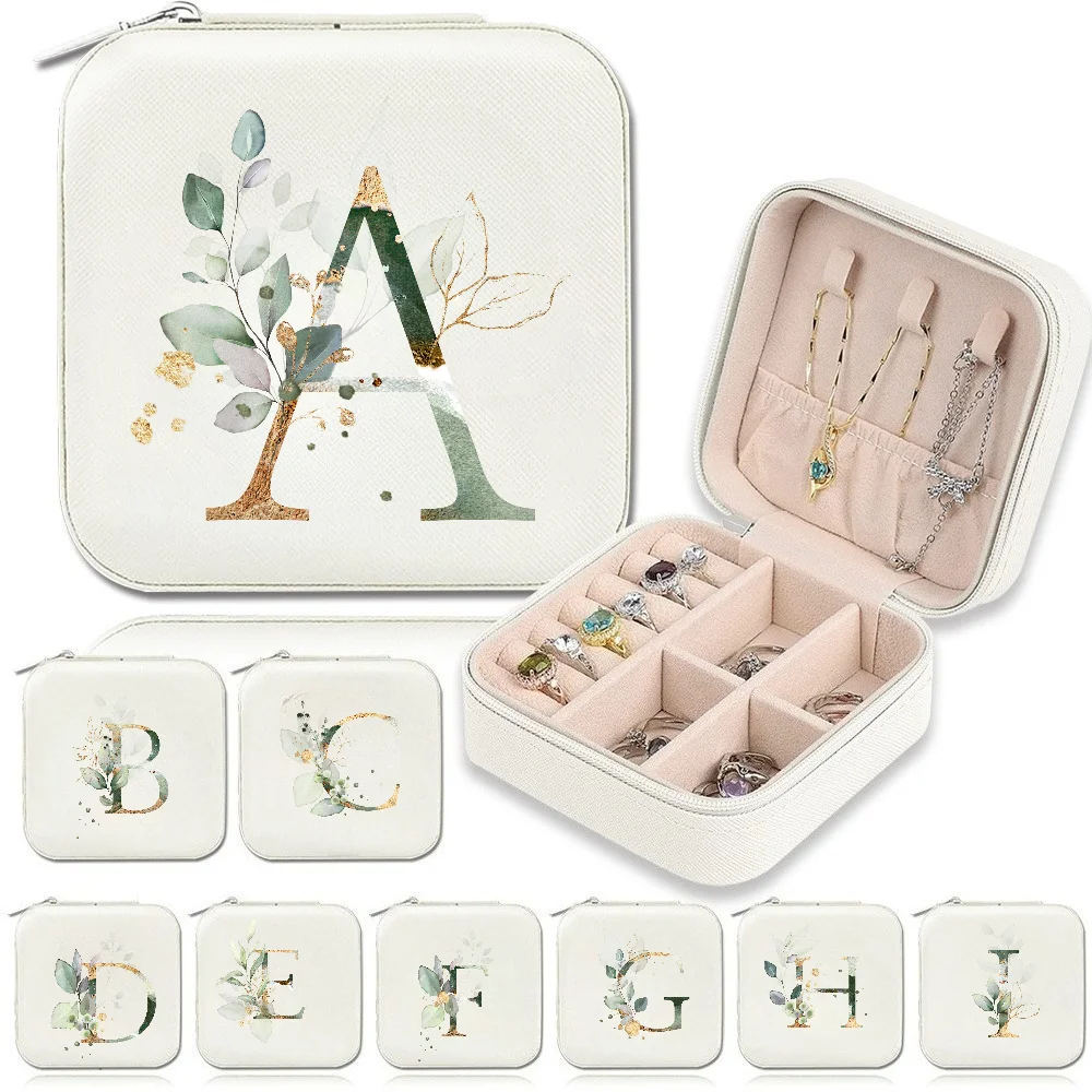 Elegant Zipper Travel Jewelry Case A-Z Letter Print Valentine's Day Bridesmaid Gift Jewelry Box