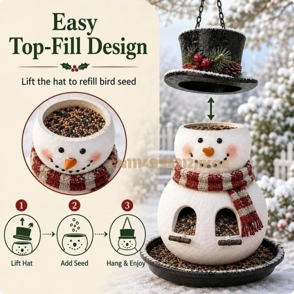 Christmas Bird Feeder Collection, Hanging Holiday Seed Feeder Outdoor,Festive Lantern-Style with Perches and Hanging Loop