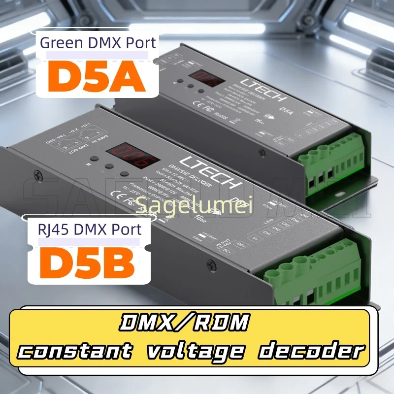 

LTECH DMX512 D5B(RJ45 DMX signal port) NEW D5A 5-channel DMX/RDM constant voltage decoder For DIM CCT RGB RGBW RGBCW LED Strip