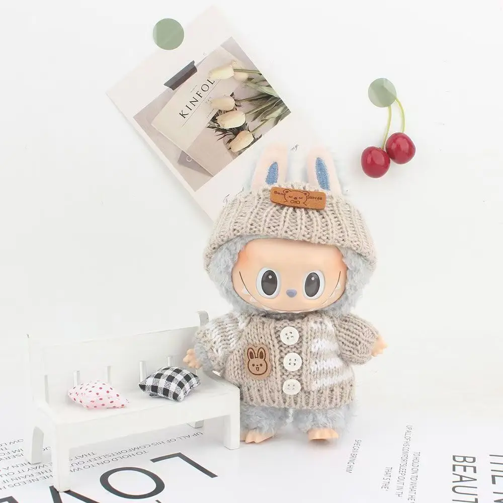 귀여운 인형 액세서리 옷 바디슈트 17cm 라부부 V1V2 미니 인형 의류 어린이 선물 가방 인형 털복숭이 토끼 바디슈트 세트